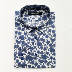 Marco Azzali 白底蓝色印花长袖衬衫 C3805600