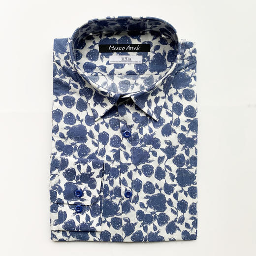 Marco Azzali 白底蓝色印花长袖衬衫 C3805600 商品图0