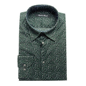 Marco Azzali 墨绿棉混纺豹纹印花长袖衬衫 C3917700