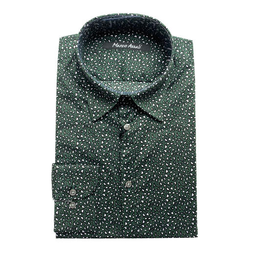 Marco Azzali 墨绿棉混纺豹纹印花长袖衬衫 C3917700 商品图0