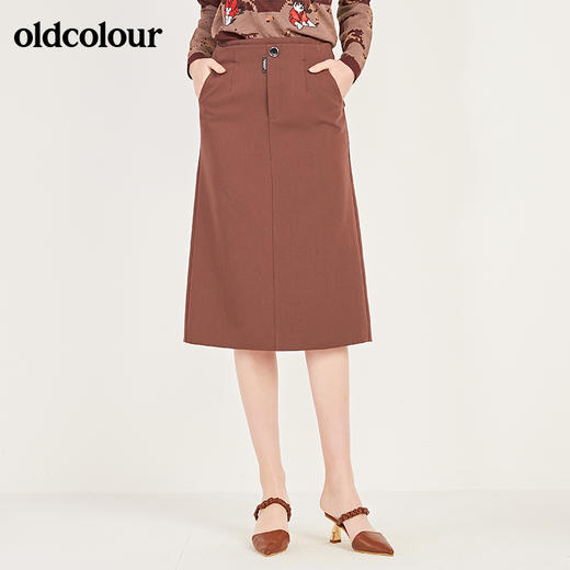 oldcolour春季新款简约设计感OL气质休闲中长款半身裙N11063170 商品图5