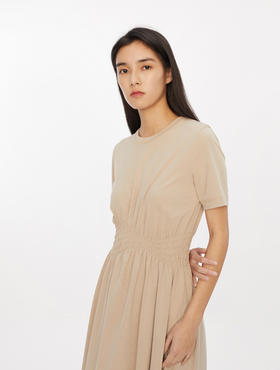 WHM 莫代尔腰部抽皱短袖连衣裙