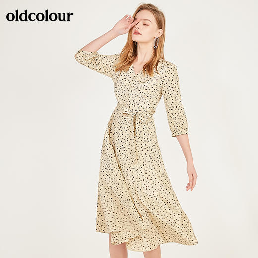 oldcolour春季V领波点时尚气质修身显瘦中袖连衣裙N13102320 商品图4