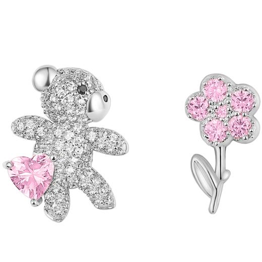 ZEGL设计师小熊花朵耳钉女小众设计感高级耳环925银针不对称耳饰 商品图7