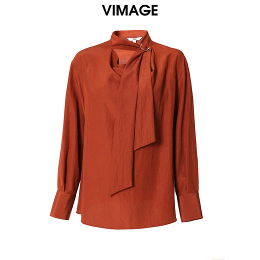 VIMAGE纬漫纪秋款个性洋气绑带设计感通勤喇衬衫小上衣VC2113216 商品图5