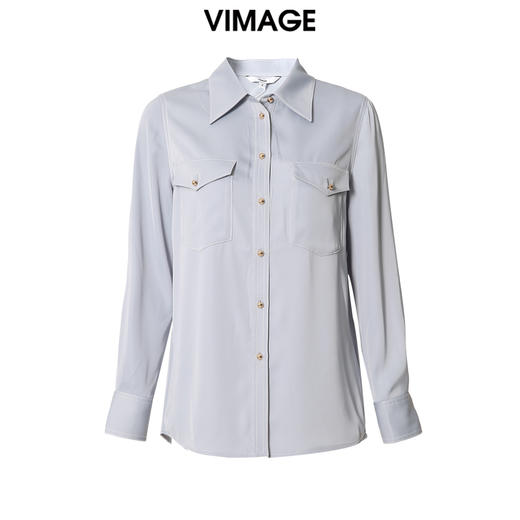 VIMAGE纬漫纪秋季新款简约时尚气质衬衫女衬衣女上衣VC2109234 商品图5