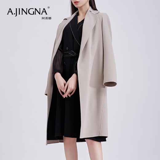 【特价款不退不换】阿菁娜春季新款双面手缝薄毛呢风衣宽松休闲外套A27C107020 商品图3