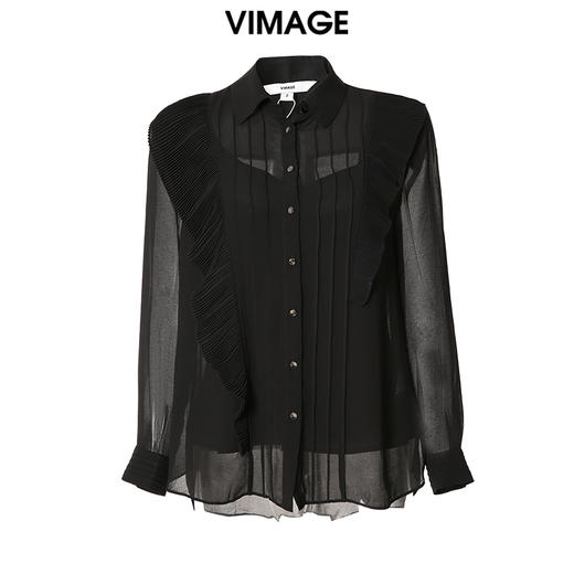 VIMAGE纬漫纪新款纯色通勤百搭系带衬衬衣女士小上衣VC2109214 商品图5