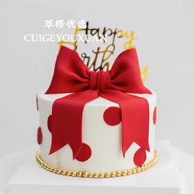 复古酒红翻糖蝴蝶结女神女生公主生日蛋糕