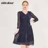 oldcolour春季时尚V领修身收腰显瘦气质长袖连衣裙女N12103273 商品缩略图1