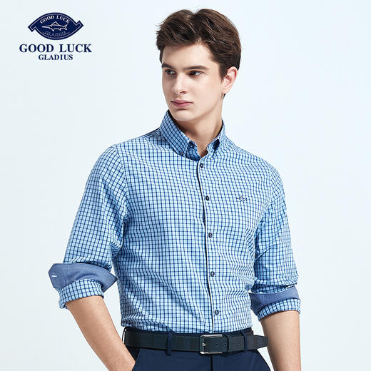 GOOD LUCK/德鲨棉质弹力舒适格纹长袖衬衫LY11103-838 商品图1