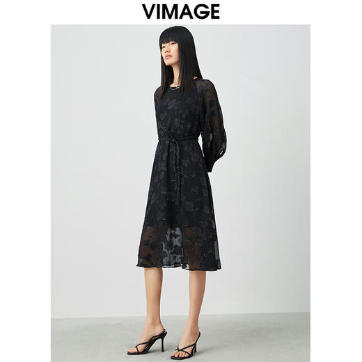 VIMAGE纬漫纪夏季新款优雅雪纺显瘦中长款连衣裙V1507116 商品图1