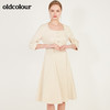 oldcolour春季纯色方领时尚气质优雅收腰显瘦长袖连衣裙N13103355 商品缩略图5