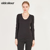 oldcolour春季黑色圆领设计感修身显瘦百搭长袖T恤女N12023254 商品缩略图0