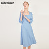oldcolour春季纯色方领时尚气质优雅收腰显瘦长袖连衣裙N13103355 商品缩略图4