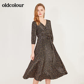 oldcolour春季V领波点时尚气质修身显瘦中袖连衣裙N13102320