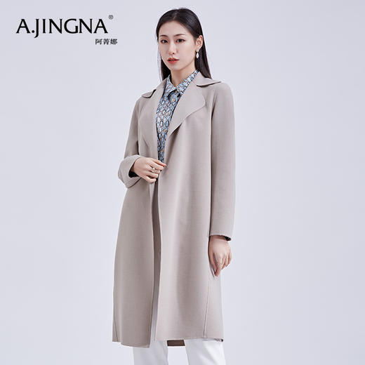 【特价款不退不换】阿菁娜春季新款双面手缝薄毛呢风衣宽松休闲外套A27C107020 商品图0