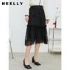 NEELLY纳俪松紧腰纱裙女半身春季抽褶网纱立体蝴蝶结中长裙A字裙N22011E01015 商品缩略图3