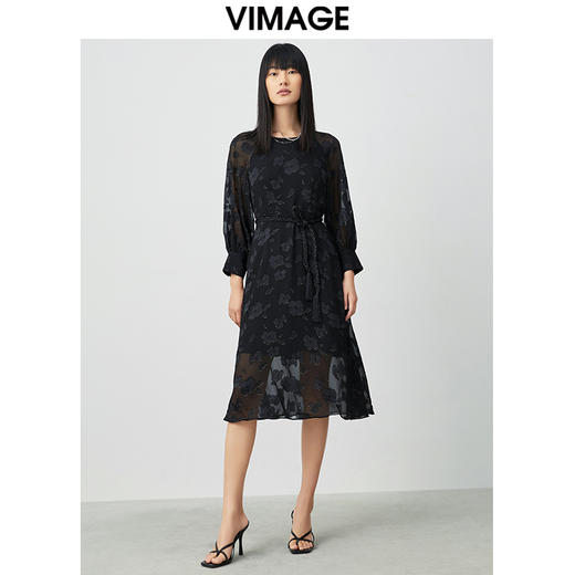 VIMAGE纬漫纪夏季新款优雅雪纺显瘦中长款连衣裙V1507116 商品图3