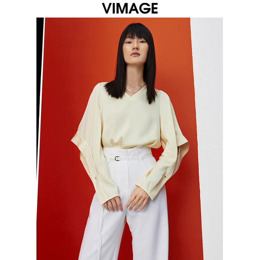 VIMAGE纬漫纪女装时尚百搭小上衣长袖纯色小上衣V1513105 商品图3
