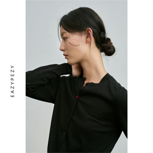 意大利纯棉圆领内撞色开衫 商品图0