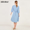 oldcolour春季纯色方领时尚气质优雅收腰显瘦长袖连衣裙N13103355 商品缩略图6