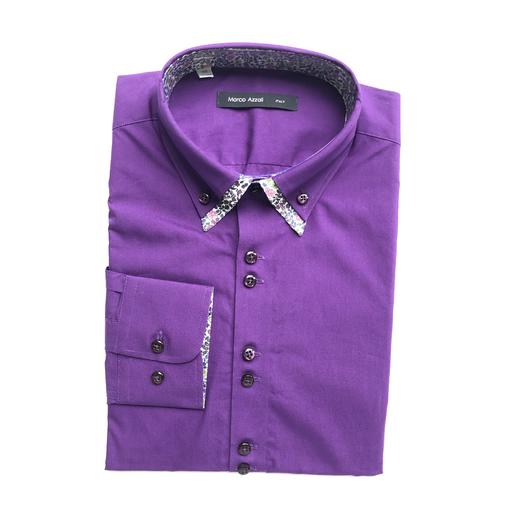 Marco Azzali 紫色拼接领长袖衬衫 C3610A00 商品图0