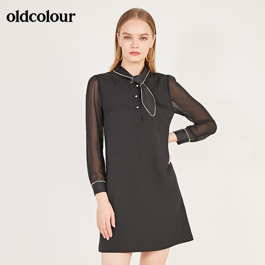 oldcolour春季新款雪纺小领结气质内搭长袖连衣裙N11103147 商品图0