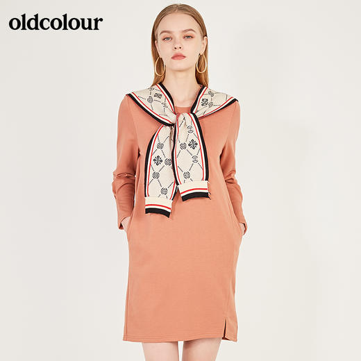 oldcolour春季新款休闲淑女气质带毛织披肩长袖连衣裙N11103142 商品图1