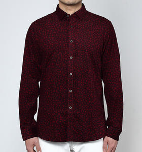 Marco Azzali 暗红色灯芯绒印花衬衫 C3720A00
