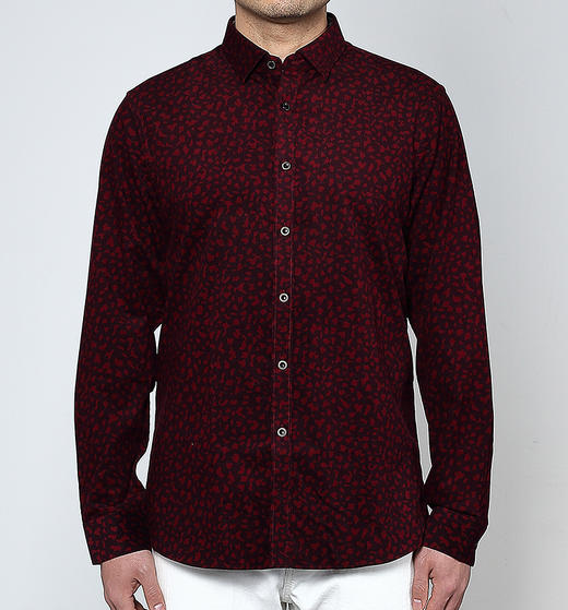 Marco Azzali 暗红色灯芯绒印花衬衫 C3720A00 商品图0