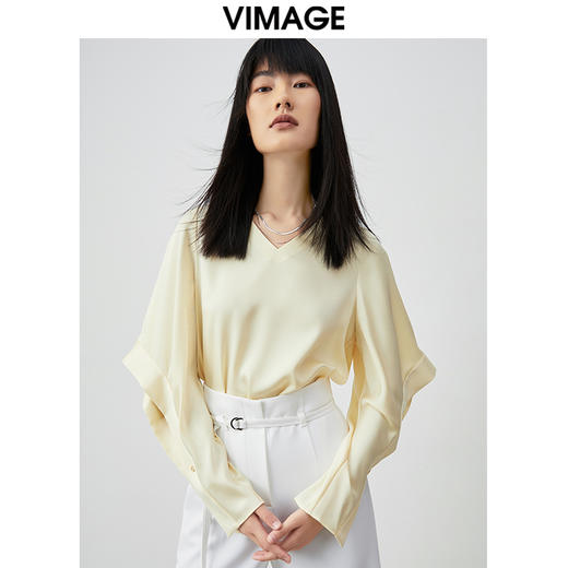 VIMAGE纬漫纪女装时尚百搭小上衣长袖纯色小上衣V1513105 商品图2