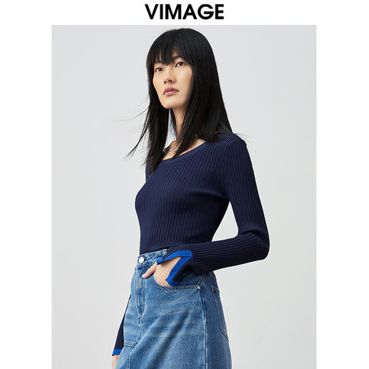 VIMAGE纬漫纪秋季新款时尚百搭修身显瘦针织衫女上衣套头V1501111 商品图1