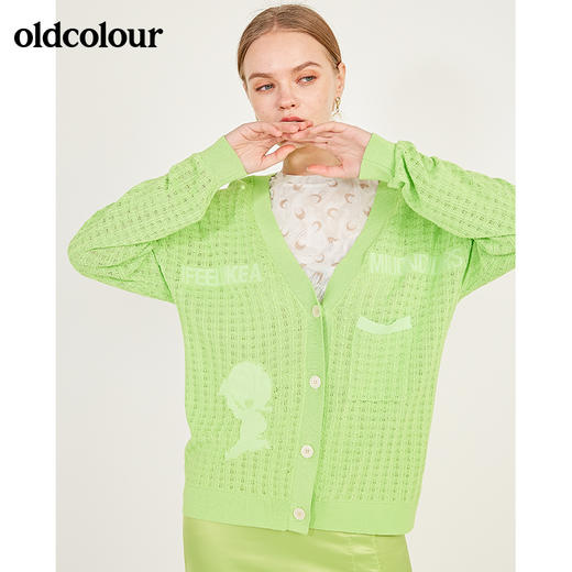 oldcolour春季纯色V领清新时尚针织短外套女N12053240 商品图2