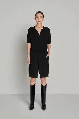 翻领小V领宽松上衣