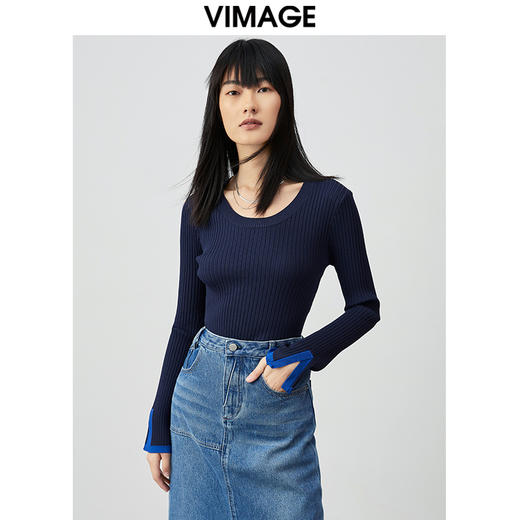 VIMAGE纬漫纪秋季新款时尚百搭修身显瘦针织衫女上衣套头V1501111 商品图2