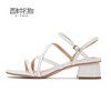 西村名物2021年专柜同款新款牛漆皮女凉鞋一字带凉鞋粗跟凉鞋X21BG23941 商品缩略图3