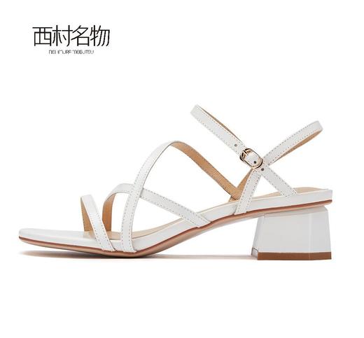 西村名物2021年专柜同款新款牛漆皮女凉鞋一字带凉鞋粗跟凉鞋X21BG23941 商品图3