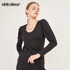 oldcolour春季黑色圆领设计感修身显瘦百搭长袖T恤女N12023254 商品缩略图3
