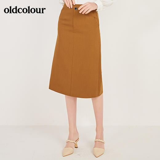 oldcolour春季新款简约设计感OL气质休闲中长款半身裙N11063170 商品图0