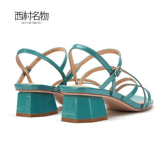 西村名物2021年专柜同款新款牛漆皮女凉鞋一字带凉鞋粗跟凉鞋X21BG23941 商品图2