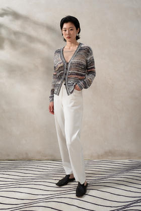 WHM 段染漏针开襟衫