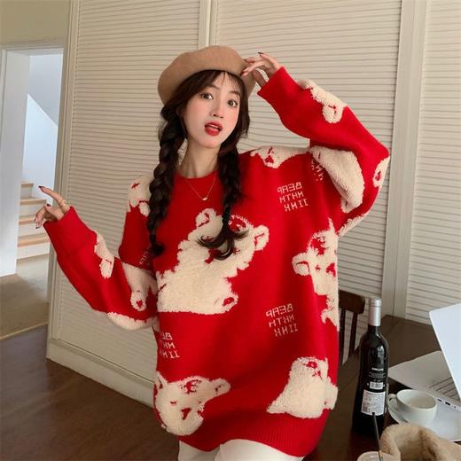 虎年本命年大红色毛衣女2022年新款设计感宽松针织衫 MTJ158-495 商品图0