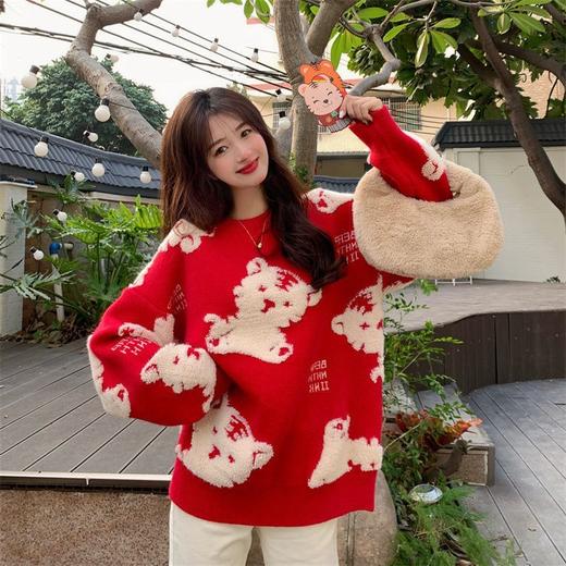 虎年本命年大红色毛衣女2022年新款设计感宽松针织衫 MTJ158-495 商品图3