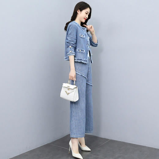 时尚套装2022春季新款女装韩版修身牛仔外套直筒裤两件套HR-XPH8098 商品图1