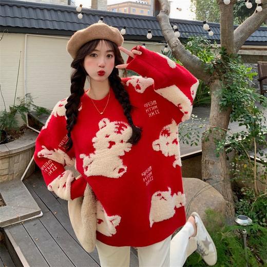 虎年本命年大红色毛衣女2022年新款设计感宽松针织衫 MTJ158-495 商品图2