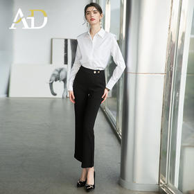 AD高端职业套装衬衫女设计感小众垫肩白衬衣时尚两件套黑色西装裤