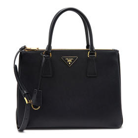 PRADA 普拉达 女士 Galleria Saffiano 皮革三角形金属刻字徽标大号手提包 黑色 1BA274 NZV F0002 DOO