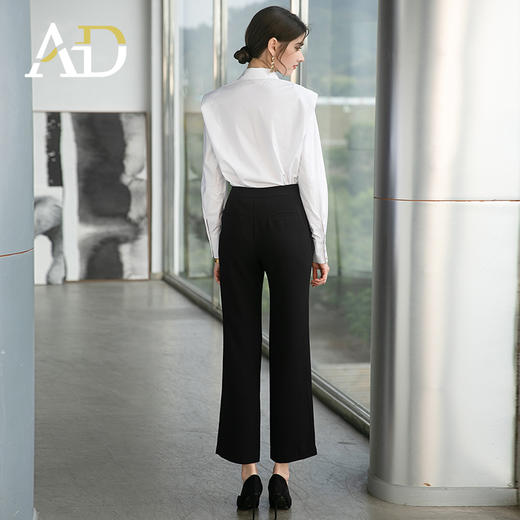 AD高端职业套装衬衫女设计感小众垫肩白衬衣时尚两件套黑色西装裤 商品图4