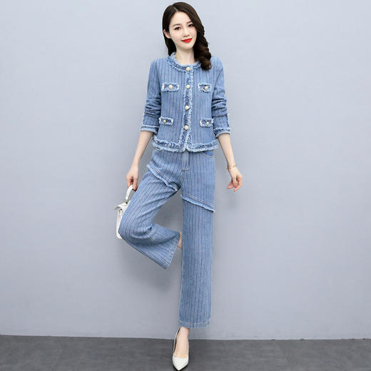 时尚套装2022春季新款女装韩版修身牛仔外套直筒裤两件套HR-XPH8098 商品图2